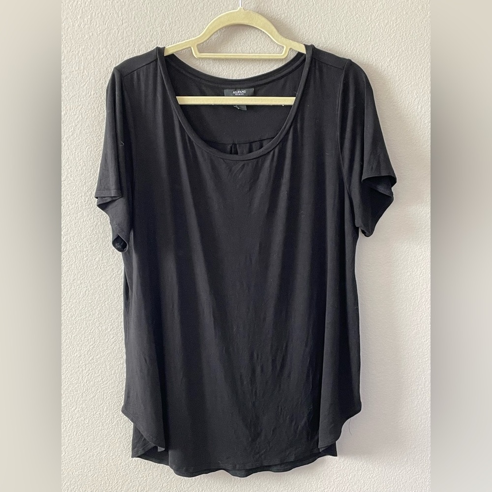 Alfani Knit Top Women's Plus Size 2X Black Short Sleeve Crew Neck Rayon Blend